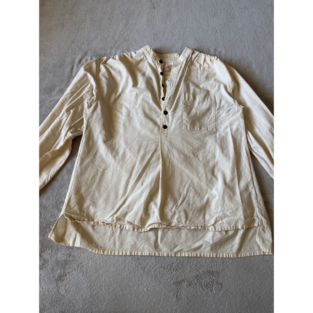 Scully Size L‎ Grandad Western Shirt Mens Button Up Long Sleeve Top Beige